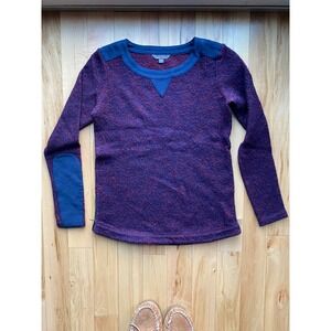LL Bean Signature Womens XXS Purple Red Marled Wool Blend Elbow Patch Sweater